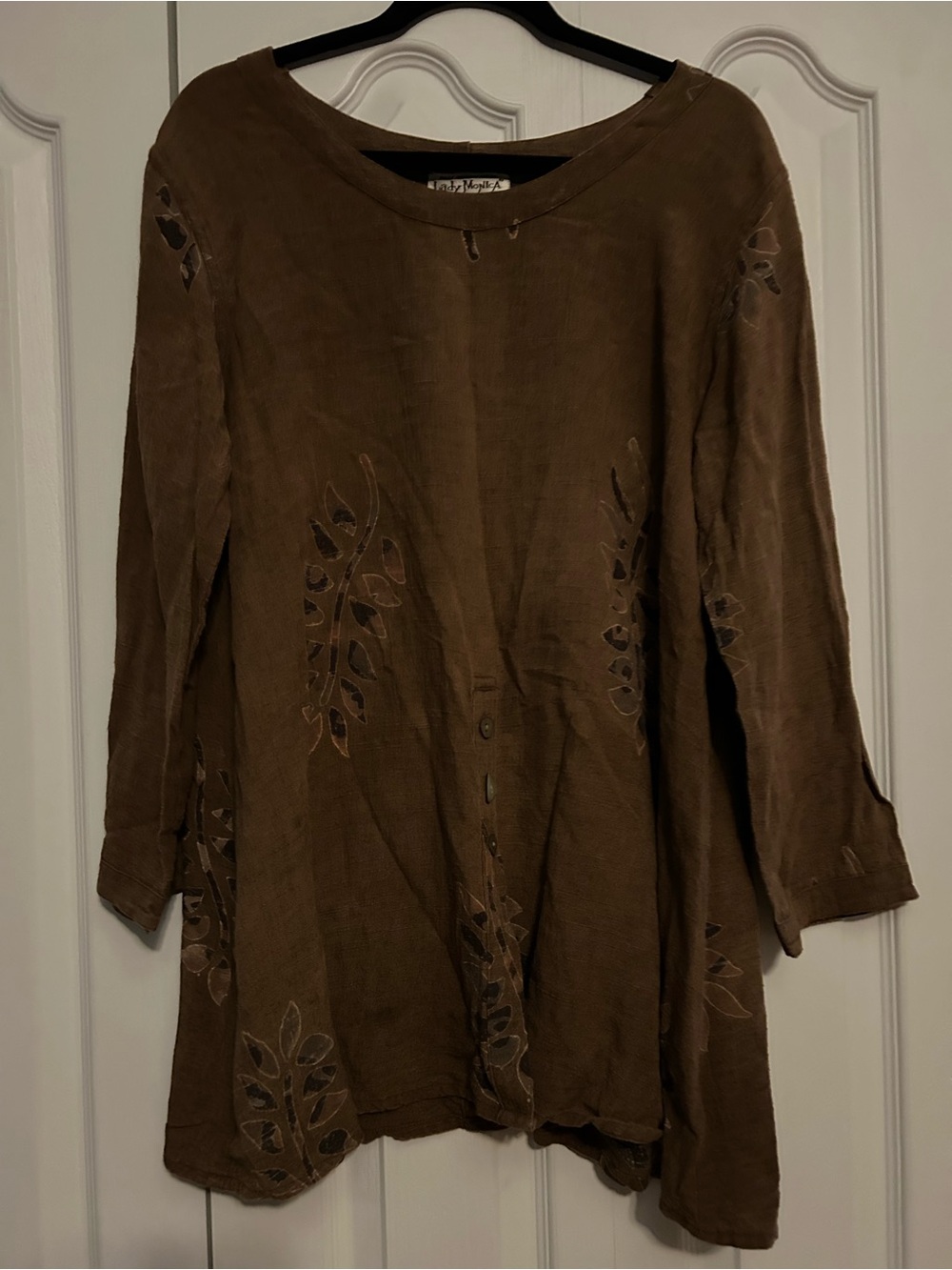 Boho Brown Linen blend Tunic with Leaf designs
